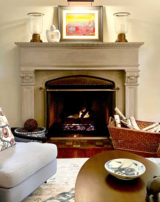 Old English Rail AB Bowed Fireplace Screen, shown in a room setting