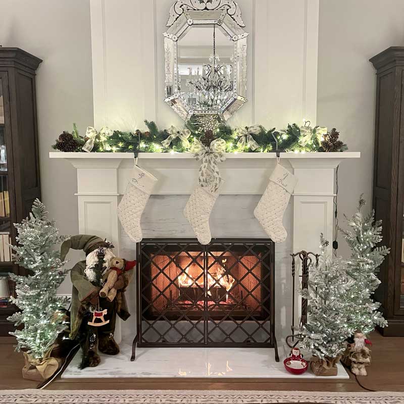 Iron Weave Door Fireplace Screen With Doors, shown in a room setting