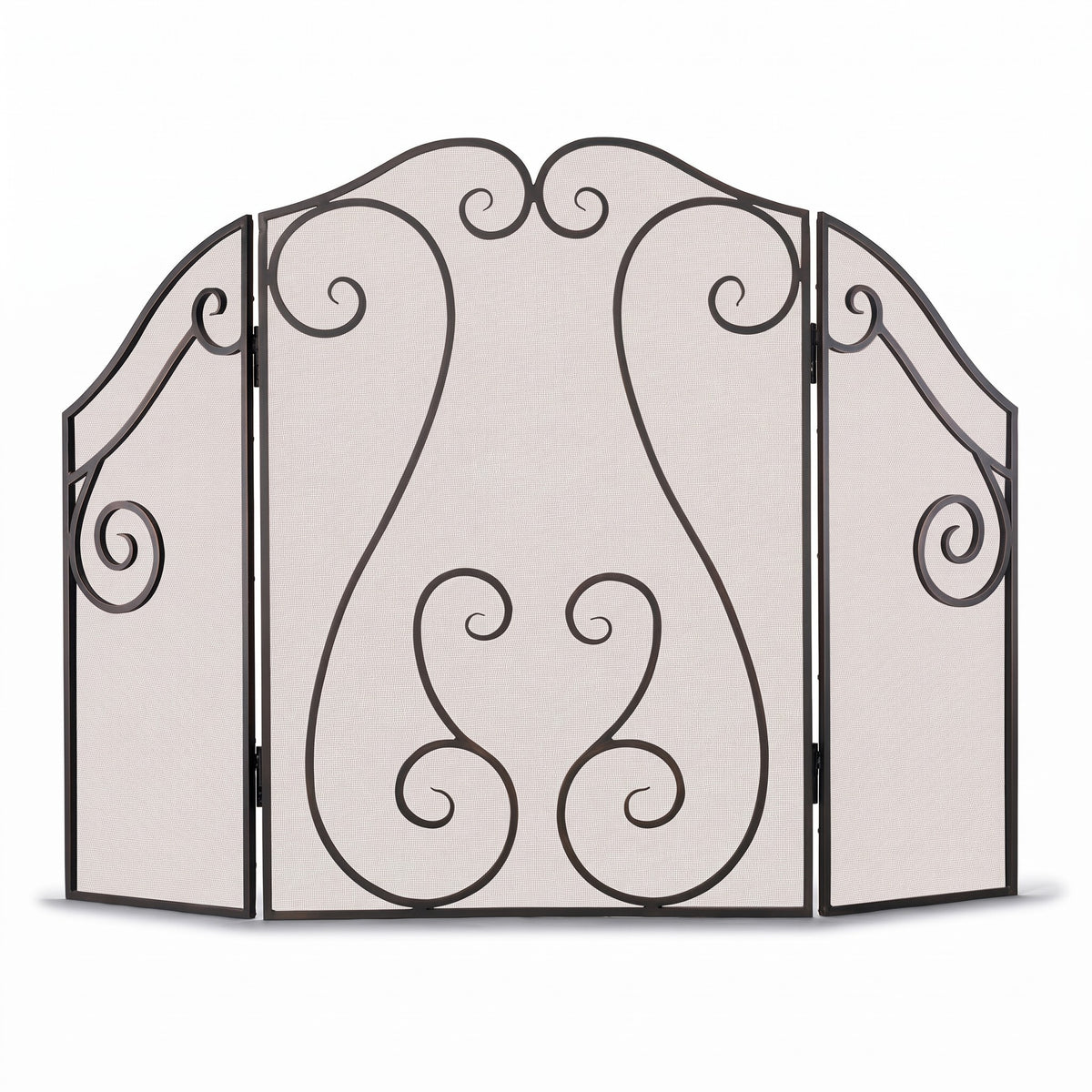 Antique Scroll 3 Panel Folding Screen - Brushed Bronze