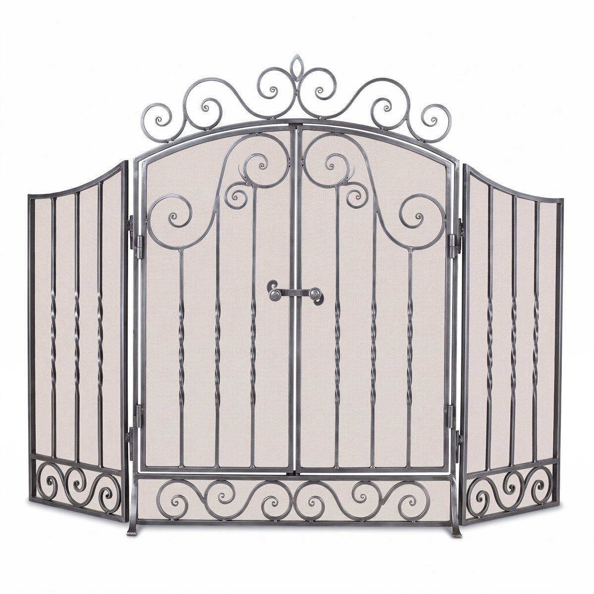 Vienna 3 Panel Screen With Doors - Brushed Pewter