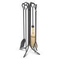 Large Forged Hearth Tool Set with Corn Broom - Black