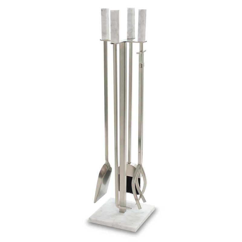 Carrara Marble Tool Set Square Base - Satin Nickel