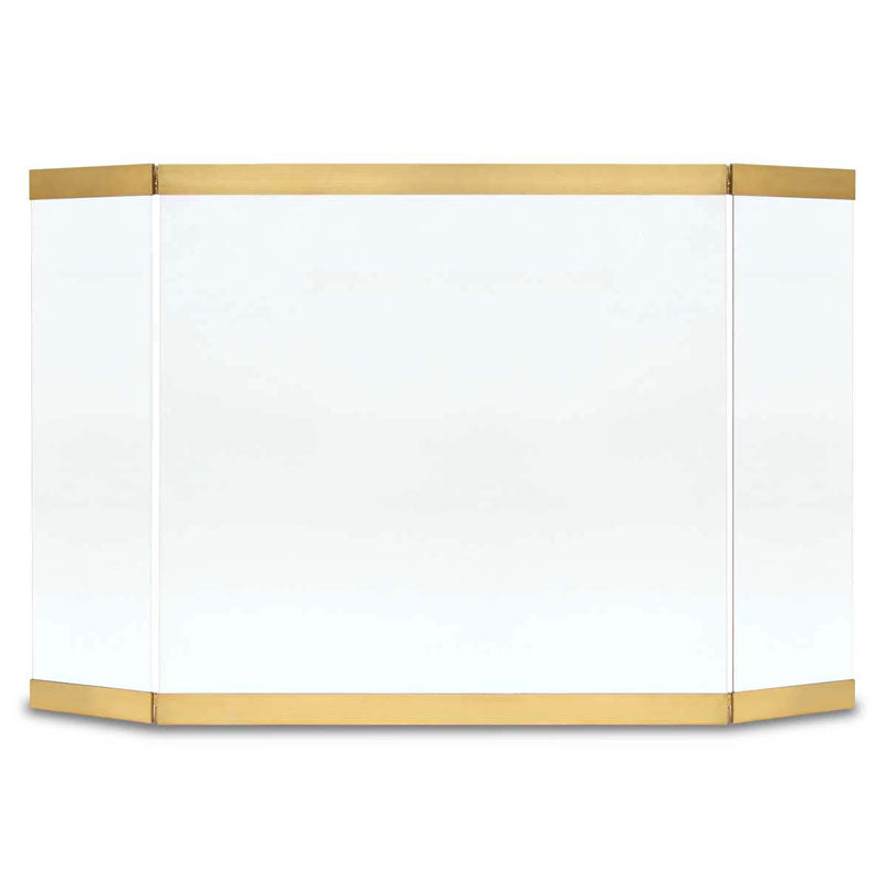 Modern Glass Folding Fireplace Screen - Burnished Brass