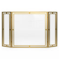 Floating Glass Folding Fireplace Screen - Burnished Brass