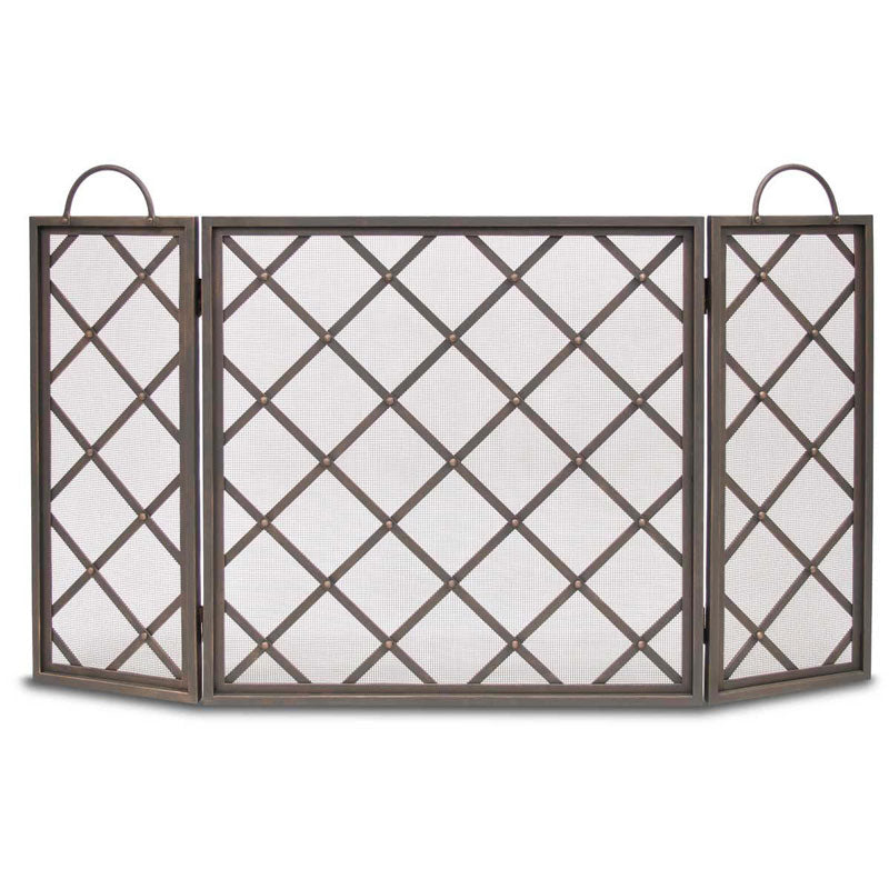 Iron Weave Folding Fireplace Screen - Distressed Bronze