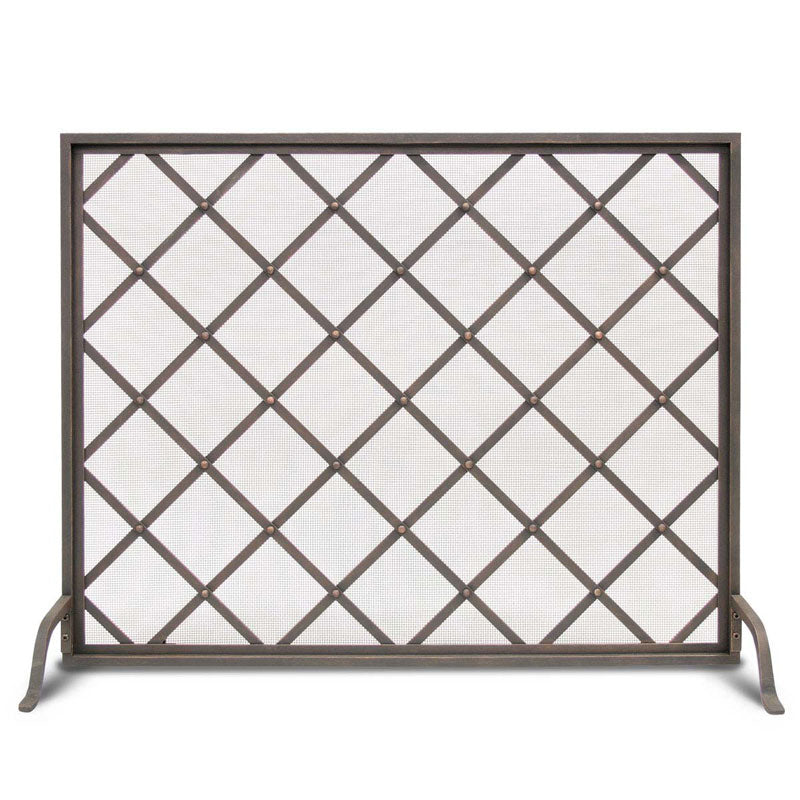 Iron Weave Single-Panel Fireplace Screen - Distressed Bronze