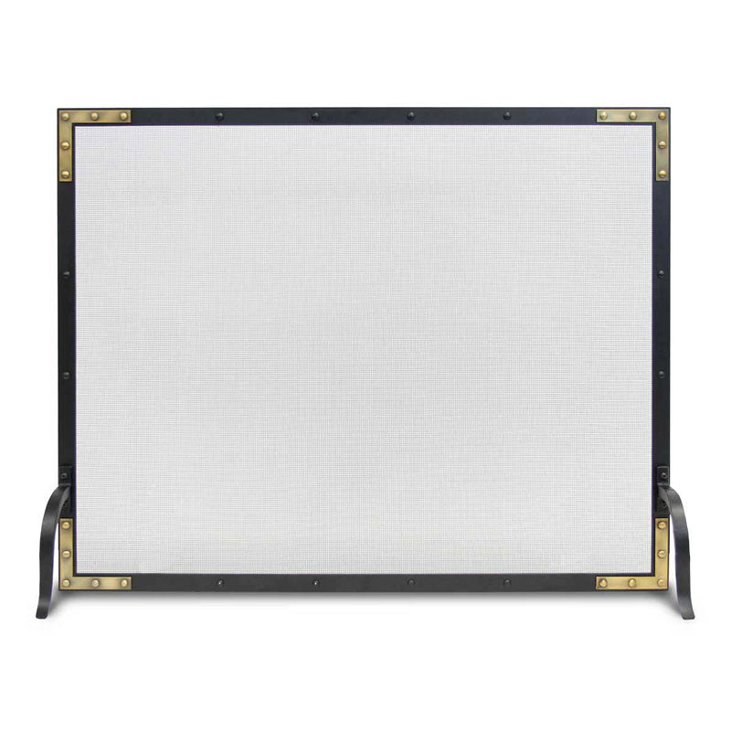 Refined Rivet Mesh Single-Panel Fireplace Screen - Black