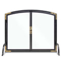 Refined Rivet Glass Door Fireplace Screen With Doors - Black