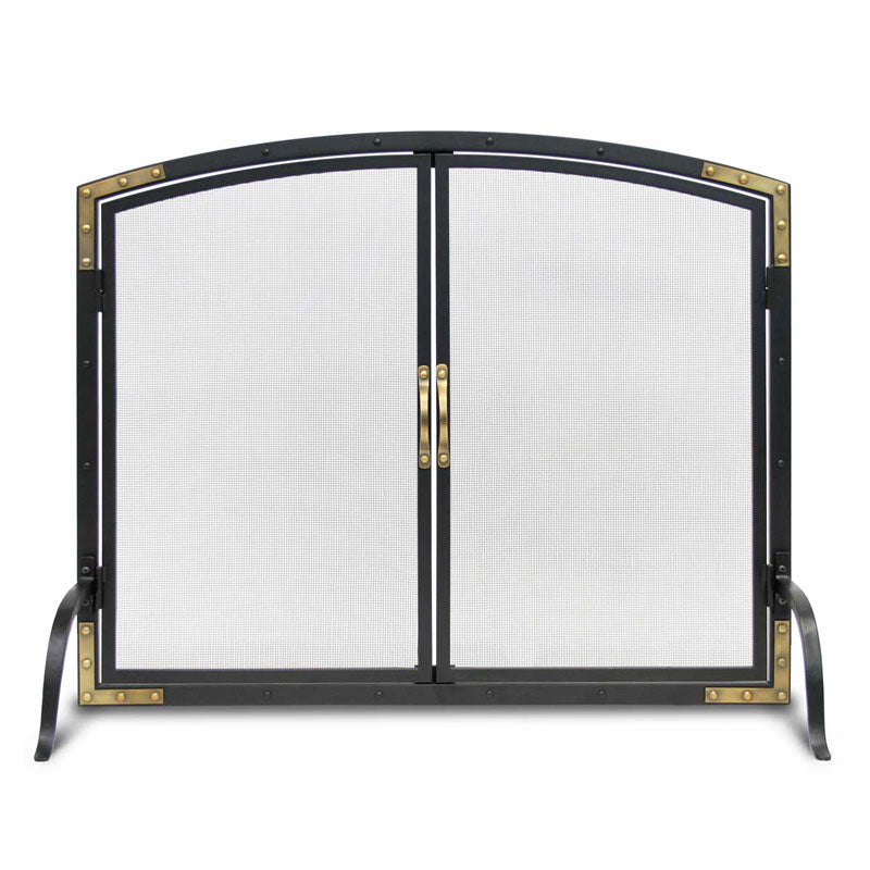 Refined Rivet Mesh Door Fireplace Screen With Doors - Black