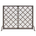 Iron Weave Door Fireplace Screen With Doors - Distressed Bronze