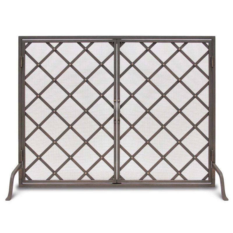 Iron Weave Door Fireplace Screen With Doors - Distressed Bronze