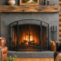 Renaissance 3 Panel Screen With Doors - Black, shown in a room setting